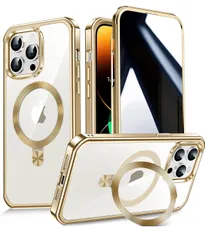 【多機能隠しスタンド・Magsafe対応・覗き見防止】iPhone 14 Pro Max 用 ケース 全面保護 CDリング 縦横両対応 ワイヤレス充電対応 米軍MIL規格 耐衝撃 高感度タッチ 両面