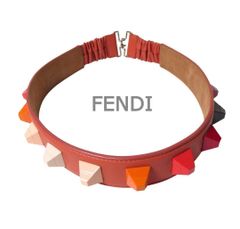 極美品 FENDI フェンディ ベルト 3Dスタッズ ピラミッドスタッズ レザー オレンジ マルチカラー サイズ38 レディース