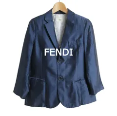 美品 FENDI フェンディ キッズ 10A 約130㎝ シルク100％ 相浦 シングル 2B テーラードジャケット スーツ 紺 ネイビー