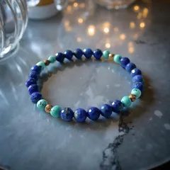 天然石ブレスレット【天然ターコイズ＆ラピスラズリ＆ヘマタイト】１２月誕生石