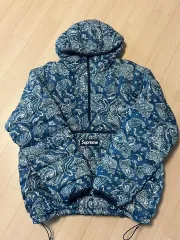 Supreme マイクロ ダウン ハーフ ジップ フーディー プルオーバー ブルー ペイズリー L