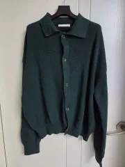カシミア ハチ リブ編み カラーネック ニット カーディガン DARK GREEN