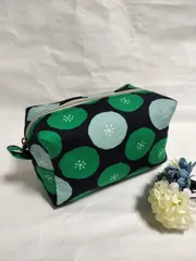 ハンドメイド　ボックスポーチ　サークルミニあんぱん　グリーン　B078