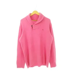 バーバリーブラックレーベル BURBERRY BLACK LABEL ニット セーター ショールカラー 長袖 ロゴ刺繍 コットン 3 L ピンク /AH4 ■GY11