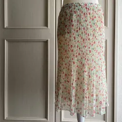 10 ハナエモリ HANAE MORI 花柄 シフォン スカート プリーツ お呼ばれ　デート　オフィスカジュアル　食事会　可愛い　お出かけ　上品
