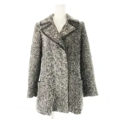 フォクシー ブティック FOXEY BOUTIQUE シャギーツイードコート ミドル丈 パイピングレザー ジップアップ 38 M 黒 ブラック /CK22 ■GY44