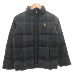 ラルフローレン RALPH LAUREN ダウンジャケット ジップアップ ブラックウォッチ ポニー刺繍 150 紺 ネイビー 緑 グリーン /GV ■GY18