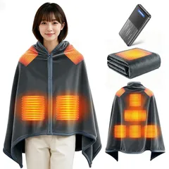 電気毛布 掛け敷き兼用 【2025新登場 9箇所発熱 143×88cm大判】 USB/DC給電 電気ブランケット 電気ひざ掛け 22800mAhバッテリー付 3段階温度調節 MAX65℃ 日本製ヒーター 6Hタイマー 肩掛け 膝掛け 敷毛布 腰巻き ダニ退 0