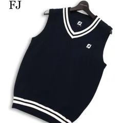 FJ FOOT JOY フットジョイ ゴルフ 秋冬 ウール混★ Vネック ケーブル ニット ベスト Sz.M　メンズ ネイビー