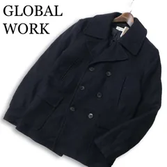 【新品 未使用】 GLOBAL WORK グローバルワーク 秋冬★ ウール縮絨 シュクジュウ Pコート ピーコート Sz.M　メンズ ネイビー