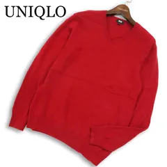 UNIQLO ユニクロ 高級 カシミヤ100%★ 秋冬 Vネック ニット セーター Sz.L メンズ 赤