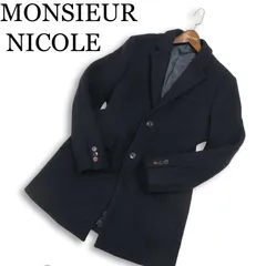 MONSIEUR NICOLE ムッシュ ニコル 秋冬 ウール100%★ スリム チェスター コート Sz.46　メンズ ネイビーのサムネイル