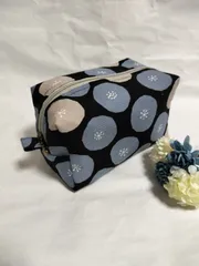 ハンドメイド　ボックスポーチ　サークル　ミニあんぱん　水色　B079