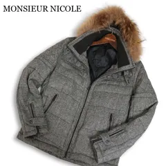 MONSIEUR NICOLE ムッシュ ニコル 秋冬 リアル ファー★ ウール ツイード ライダース ダウン ジャケット Sz.46　メンズのサムネイル