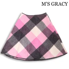 M'S GRACY エムズグレイシー 秋冬 チェック柄♪ Aライン フレア ウール スカート Sz.38　レディース 日本製