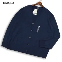 【新品】 UNIQLO ユニクロ 秋冬 エクストラファインメリノ ウール Vネック カーディガン Sz.4XL　メンズ 紺 大きいサイズ