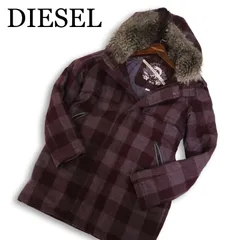 DIESEL ディーゼル 秋冬 ファー★ ブロックチェック ウール ミリタリー ダッフル コート Sz.S　メンズ