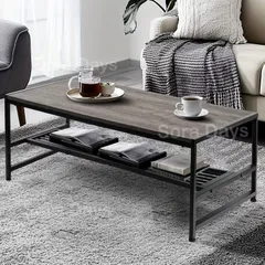 ローテーブル コーヒーテーブル ヴィンテージ風 木目調 可動棚付き モダン シンプル おしゃれ インテリア 北欧 センターテーブル 高さ調節可 横長 グレー系 金属 木製 119×50×38cm