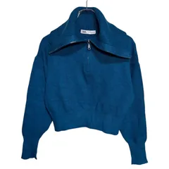 B076 ZARA ザラ ニット プルオーバー ハイネック ハーフジップ ターコイズブルー レディース M