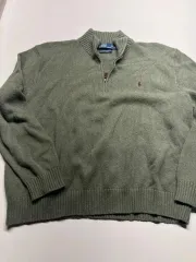 ポロ ラルフ ローレン グリーン コットン ハーフ ジップアップ セーター