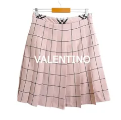 美品 VALENTINO ヴァレンティノ フレア プリーツスカート 膝丈 チェック 格子柄 ウール×シルク ピンク サイズ42 レディースのサムネイル