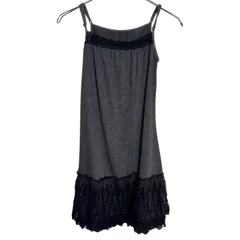 B076 PUKU プク キャミワンピース 裾レースインナー キャミソール ワンピース グレー ブラック レディース M