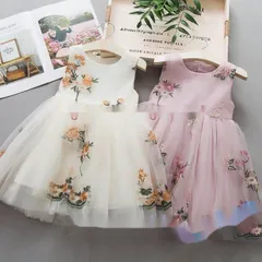 【新品?未使用】 ベビードレス 刺繍 花柄 ワンピース赤ちゃん 結婚式 出産祝い 女の子 新生児 お宮参り 女の子ドレス 入園式 撮影用 結婚式