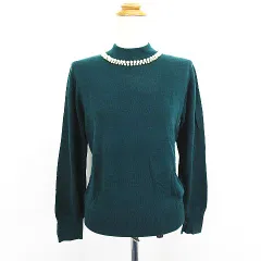 アースミュージック&エコロジー EARTH MUSIC & ECOLOGY ニット セーター 長袖 モックネック パールビジュー ウール混 M グリーン ※EKM