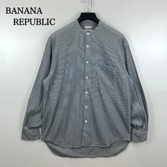 BANANA REPUBLIC 00s old 2-ply fabric  collarless L/S shirts M バナナリパブリック コットン 2層生地 ギンガム ノーカラーシャツ ベーシック オールド
