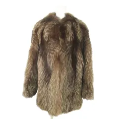 【中古】Alaska Furs ファーコート ミドル丈 フォックスファー 毛皮 ミックスカラー 茶 ブラウン /AO24 ■GY18 Alaska Furs ファーコート ミドル丈 フォックスファー 毛皮 ミックス