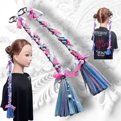《現品限り》パールとリボンの編み込みリングエクステ / お団子ヘア専用アクセサリー　ポニーテールリング　ピンク　ブルー　三つ編み　イベントヘア　エクステ　ヘアアレンジ　推し活　ライブ参戦