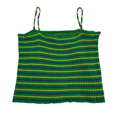 B076 ボーダー ニット キャミソール グリーン イエロー シンプル カジュアル レディース サイズ不明