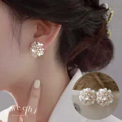 イヤリング 痛くない 40代 50代 大ぶり 大きめ ジルコニア パール 真珠 フラワー ノンホール ピアス見え ゴールド クリップ シリコンカバー レディース E25-046