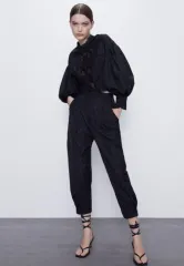 ZARA ブラック 刺繍 パンツ