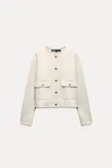 ZARA フェイク スウェード ノーカラー ジャケット クリーム S