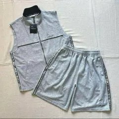 00s　00s　archive　dead stock　タグ付き　HEAD　フルジップアップベスト×ハーフパンツ　スウェット生地　上下セットアップ　ロゴ刺繍　シルバーライン　L　Y2K　平成レトロ　B-BOY　vest × half pants set-up