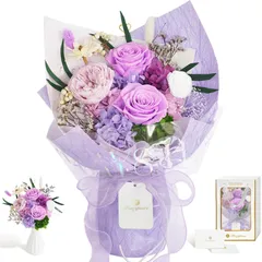 【新着商品】結婚祝い 誕生日 プレゼントに最適 ギフトボックス付き 自立式 インテリアドライフラワー 薔薇花束 3輪 ブーケ Seraphina プリザーブドフラワー 母の日