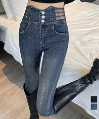 ベルトデザイン スキニーデニムパンツ美脚