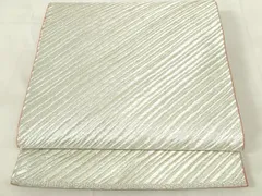平和屋着物◎六通柄袋帯　斜縞　銀糸　正絹　逸品　DABA5593qp