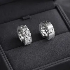 S925刻印 チェッカー柄 【2色展開】CZ フープピアス K18ゴールドコーティング／プラチナコーティング シルバー 色違い 金属アレルギー対応 上品 高見え ボリューム レディース 大ぶり