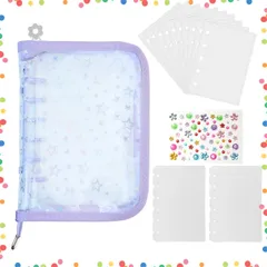 【在庫処分】写真収納 シール収納 シール収納 防塵タイプ 軽量 星柄タイプ PP紙2枚 透明スリーブ10枚 カード保護 バインダー バインダー 透明なシール帳 6穴 パープル A7 シール帳