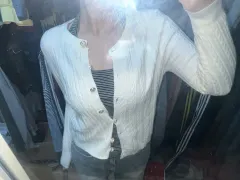 白/ブラック ケーブル編み バギー ニット カーディガン