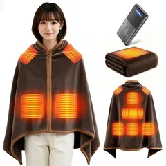 電気毛布 掛け敷き兼用 【2025新登場 9箇所発熱 143×88cm大判】 USB/DC給電 電気ブランケット 電気ひざ掛け 22800mAhバッテリー付 3段階温度調節 MAX65℃ 日本製ヒーター 6Hタイマー 肩掛け 膝掛け 敷毛布 腰巻き ダニ退 1