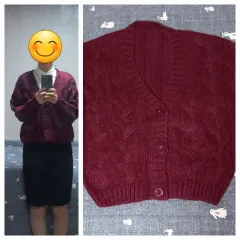 厚手 ケーブル編み カーディガン ワイン色