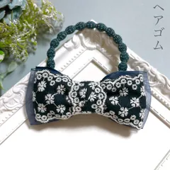 韓国 リボン ヘアゴム ネイビー 大人 レース ヘアアクセサリー ヘア 上品 まとめ髪   ギフト プチギフト 華やか コーデ 発表会 プレゼント 贈り物 定番