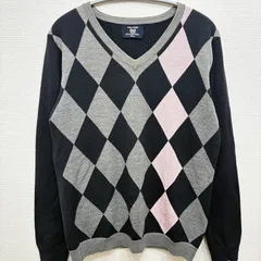 コムサコミューン COMME CA COMMUNE セーター ニット カーディガン ニット Lサイズ 古着 ユーズド アーガイル Vネック 長袖 ブランド メンズ ネイビー グレー ピンク カジュアル フォーマル おしゃれ プルオーバー