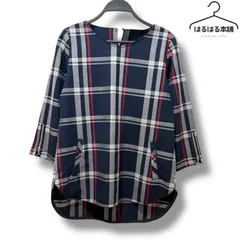 チェック／長袖／チュニック／トップス／紺／ネイビー／総柄／カジュアル／M