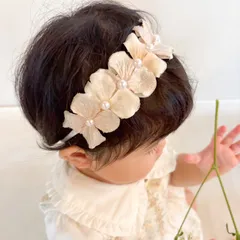 Pinkbeige  flower parl hairband ヘアバンド　ベビー　お食い初め　フラワー