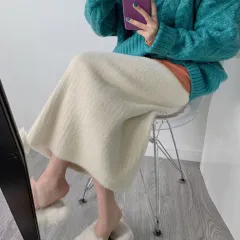 アイボリー 2510 バックスリット アンゴラ ロング丈スカート