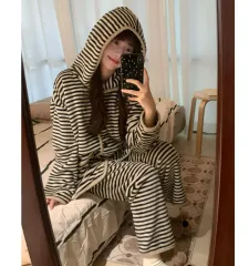 2521 (セット商品) フード ボーダー柄 睡眠 セットアップ